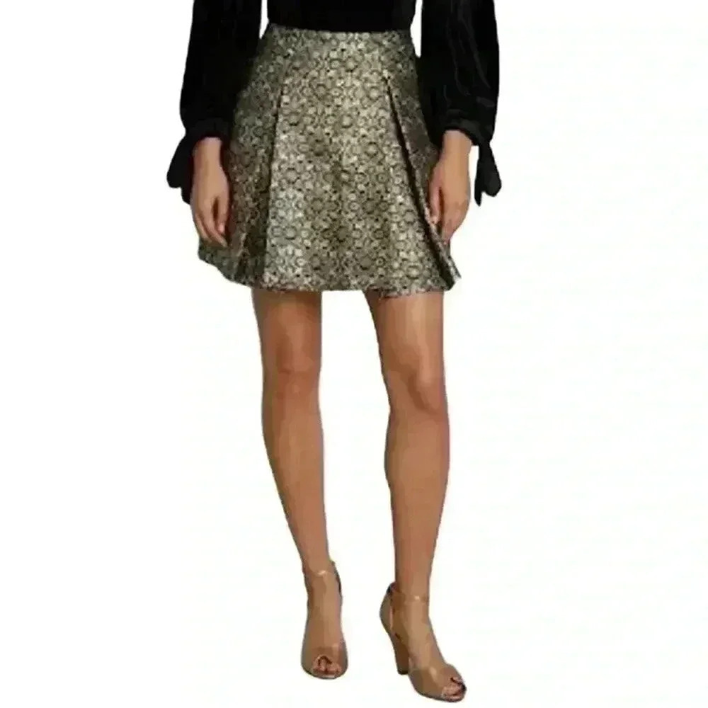 NWT Modcloth Good as Gold Tapestry Lined Pleated A Line Short Skirt Size 16